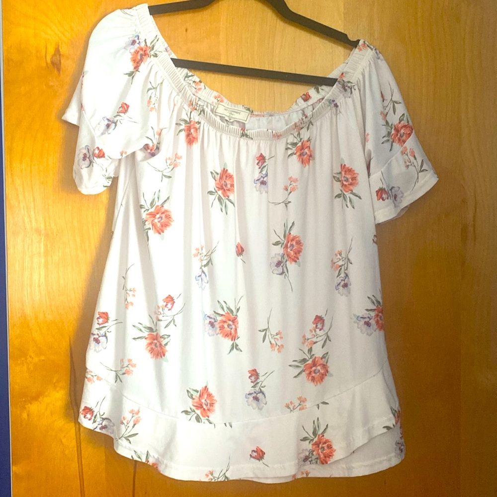White floral off the shoulder top